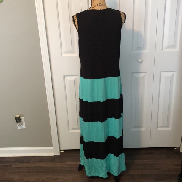 NWOT The Hanger Black/Turquoise Stripe Maxi Dress - Picture 5 of 6